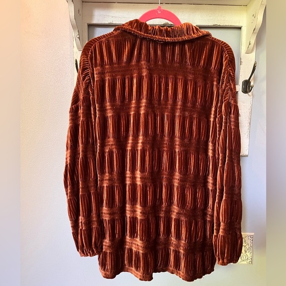 THML Brown Solid Color Textured Velvet Button Up Shirt Size M - Picture 2 of 5